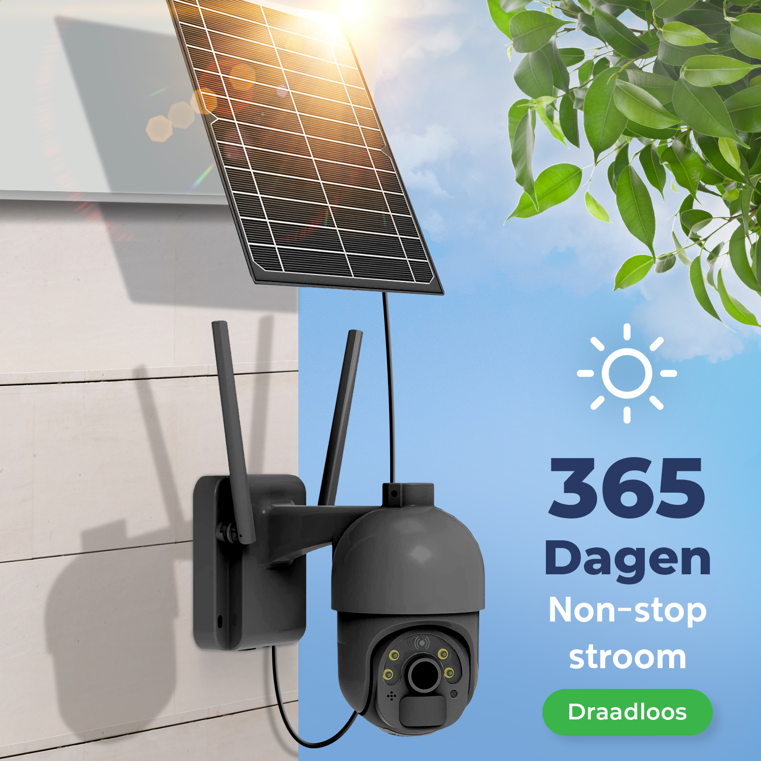 Solar Outdoor - Draadloze beveiligingscamera voor buiten op zonne-energie - Nu met zonnepaneel en SD kaart Smart Home Beveiliging